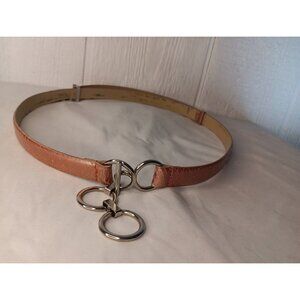 VIA SPIGA Women's M Leather Belt Pink Snake Skin Print Thin Slide Silver Chain